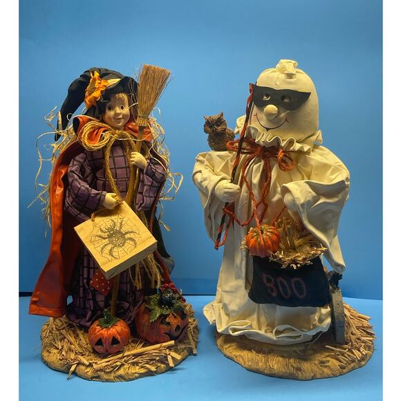 Vintage Halloween Fabric Mache Figurines Statues Decor Holiday Ghost Witch 12" - Picture 2 of 12
